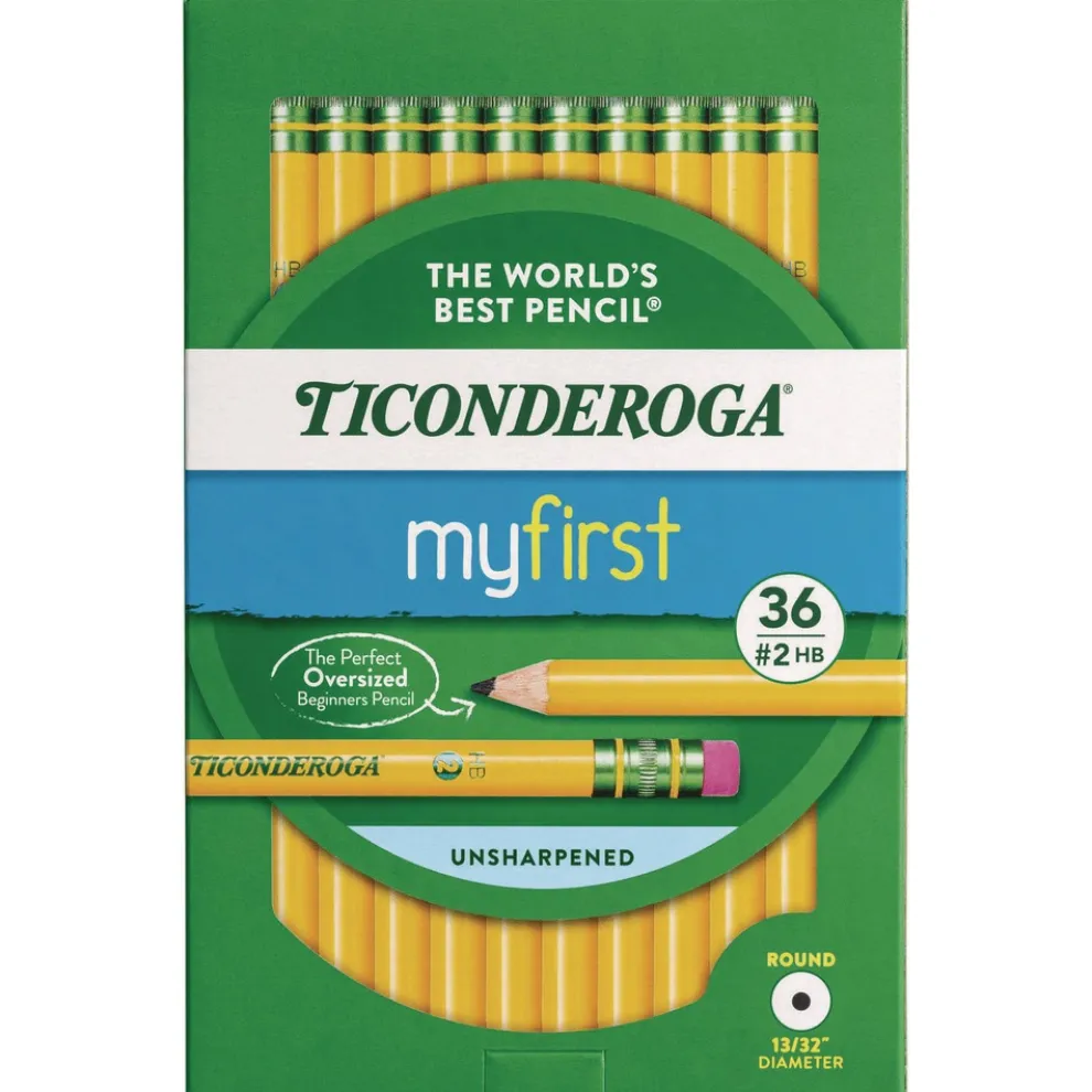 Ticonderoga 3.6 mm HB (#2) My First Woodcase Pencil with Eraser - Black Lead, Yellow Barrel (36/Pack)