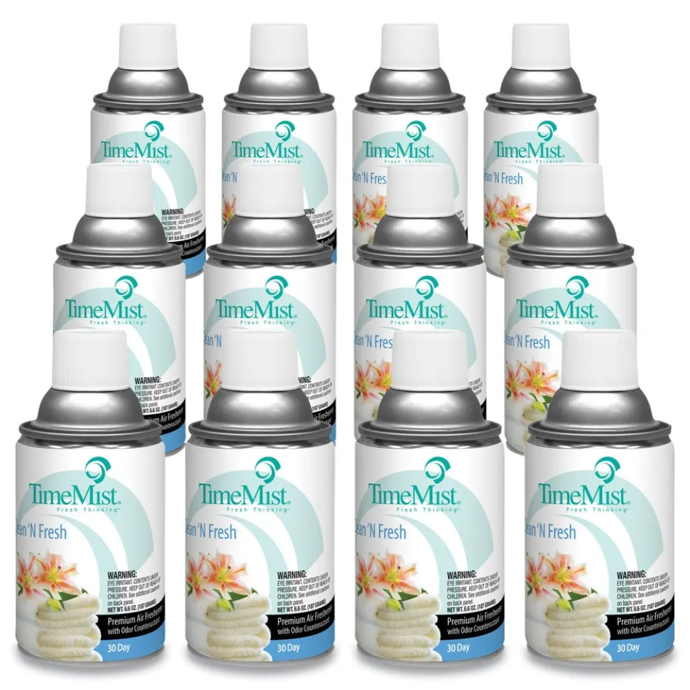 TimeMist 6.6 oz. Aerosol Spray Premium Metered Air Freshener Refill - Clean N Fresh (12/Carton)
