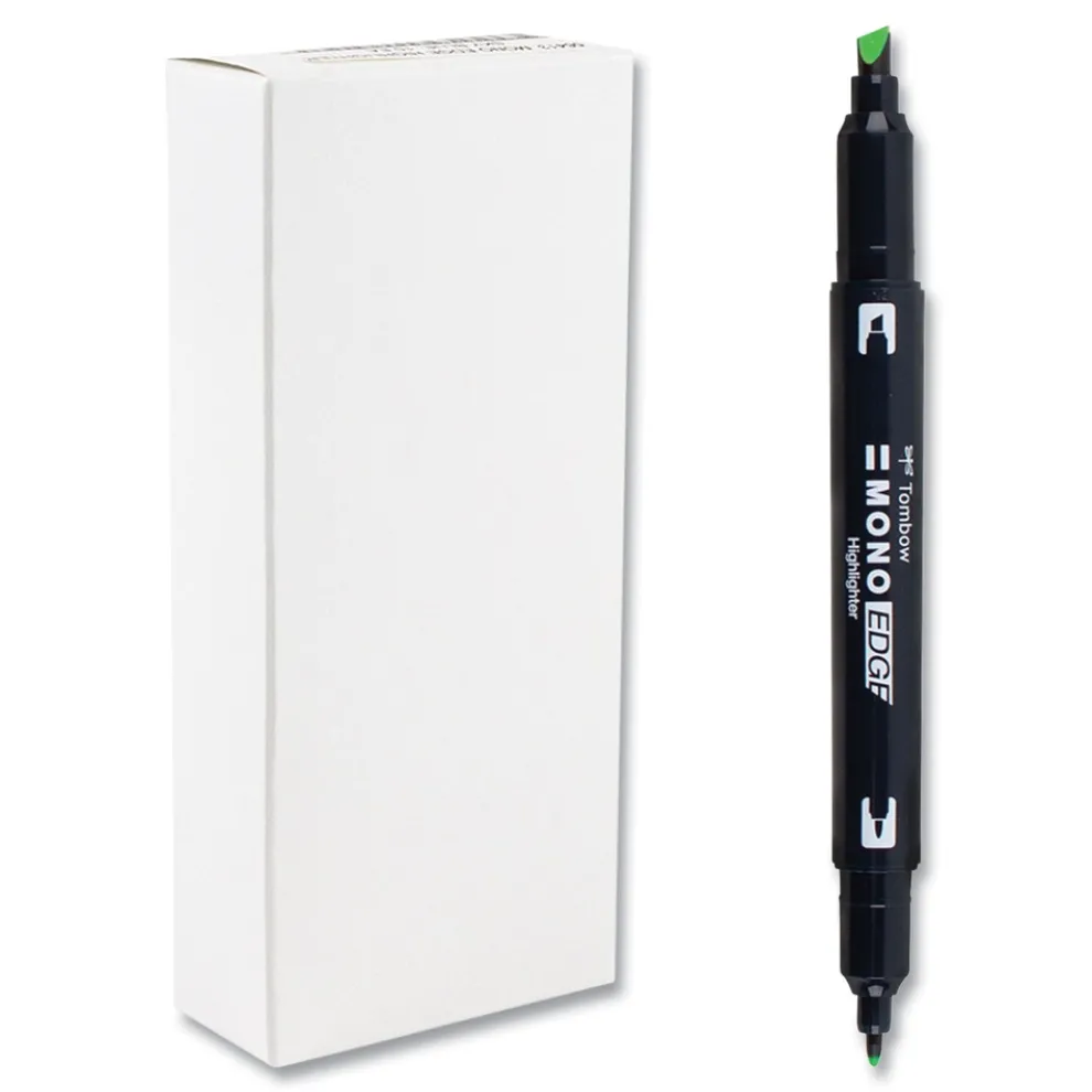 Tombow Mono Chisel/Bullet Tip Edge Highlighters - Yellow Green Barrel/Yellow Green Ink (10/Box)