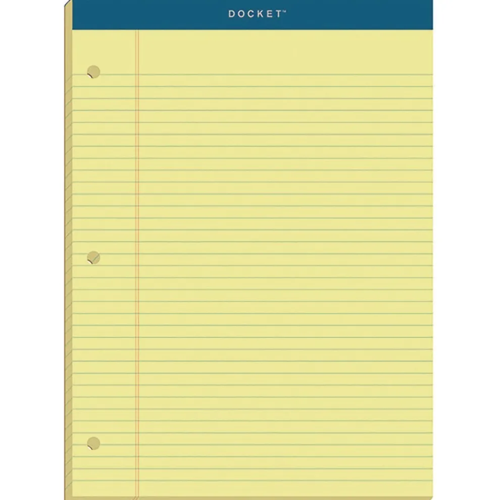 TOPS 8.5 x 11.75 Double Docket Ruled Pads with Extra Sturdy Back - Canary-Yellow (100-Sheets/Pad)