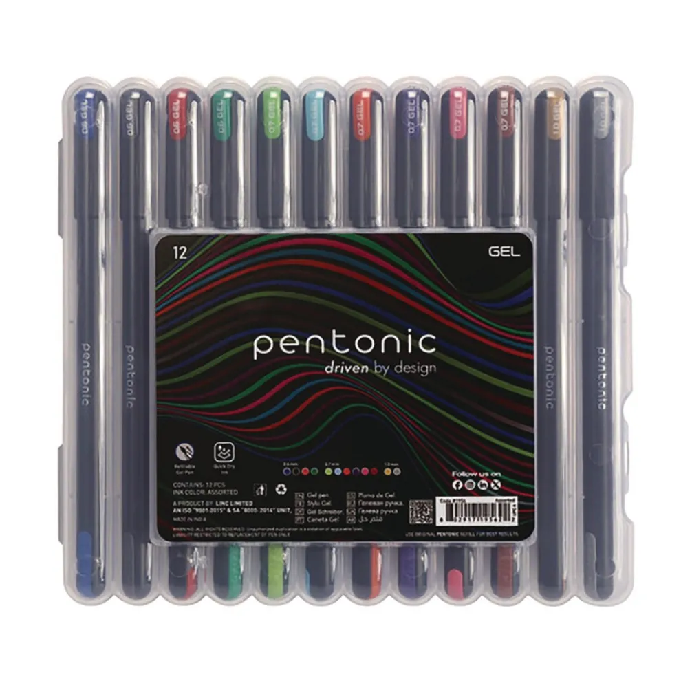 TOPS Assorted Point Sizes PENTONIC Stick Gel Pen - Assorted Ink Colors/Black Barrel (12/Pack)