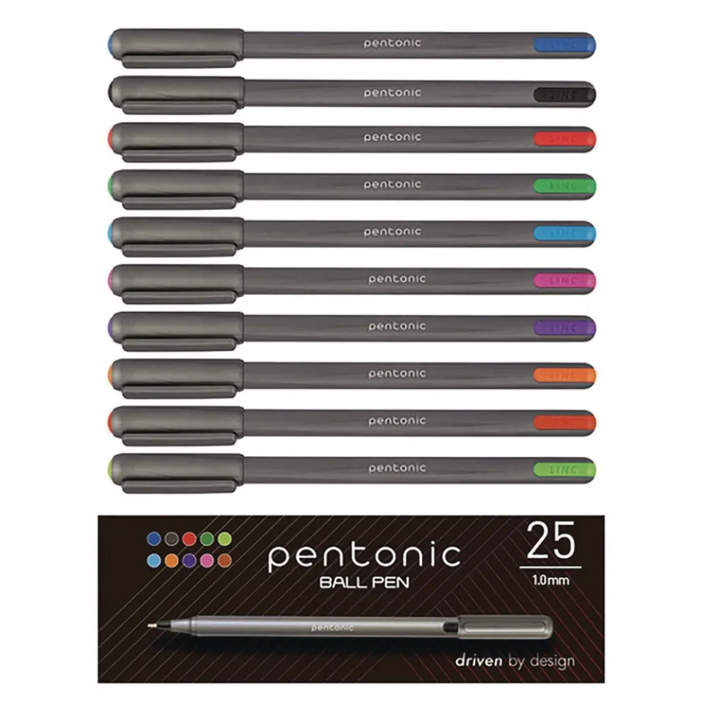 TOPS Medium 1 mm PENTONIC Stick Ballpoint Pen - Assorted Ink Colors/Charcoal Gray Barrel (25/Pack)