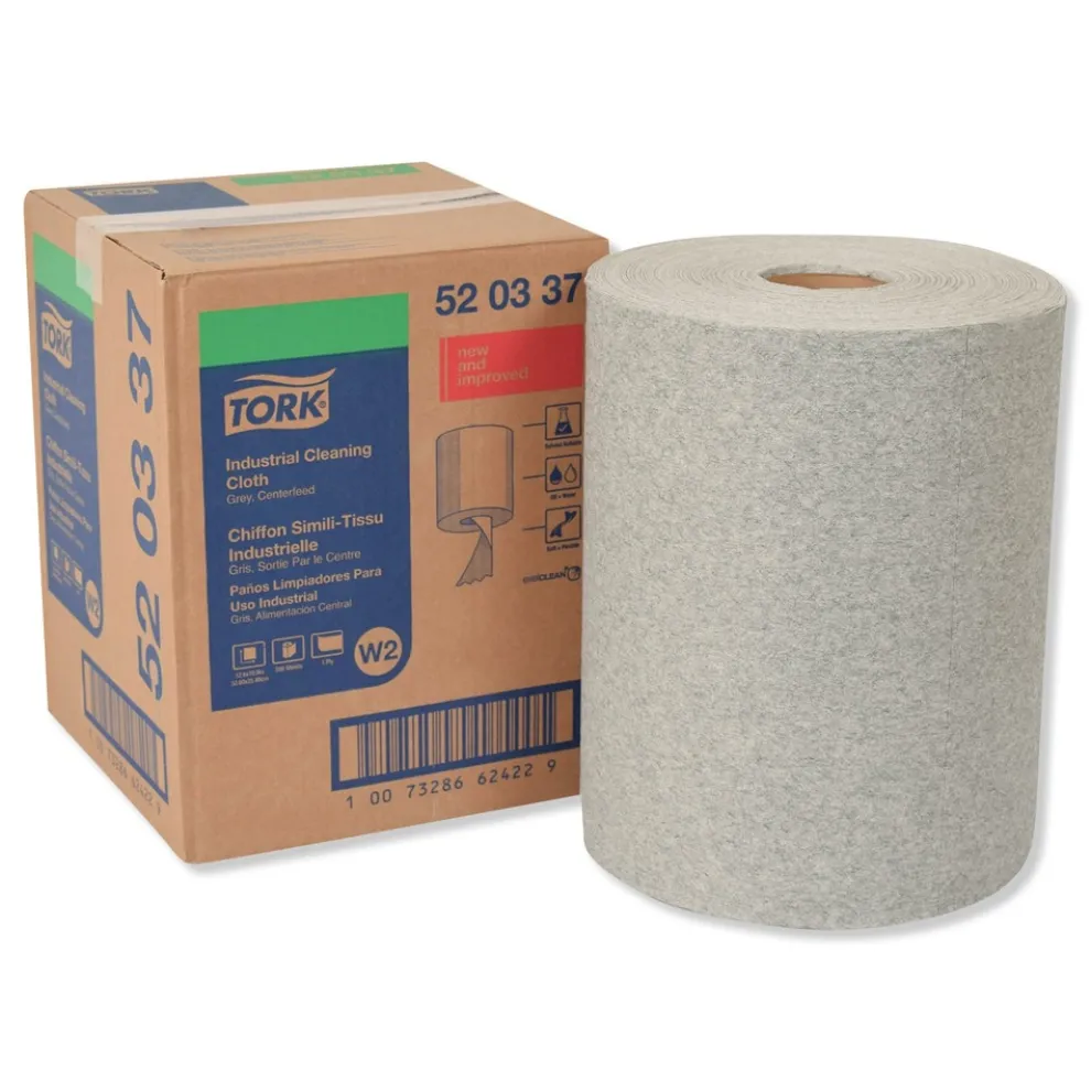 Tork 520337 12.6 in. x 10 in. 1-Ply Industrial Cleaning Cloths - Gray (500 Wipes/Roll, 1 Roll/Carton)