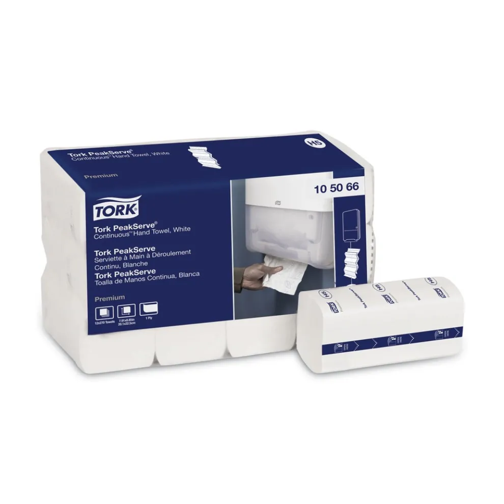 Tork 105066 1-Ply 7.91 in. x 8.85 in. PeakServe Continuous Hand Towel - White (12/Carton)