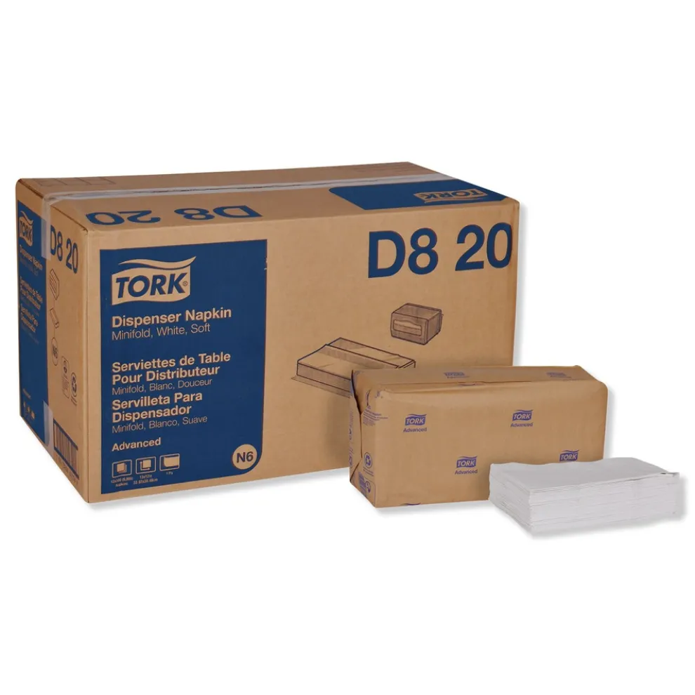 Tork D820 1-Ply 13 in. x 12 in. Advanced Soft Minifold Dispenser Napkins White (6000/Carton)