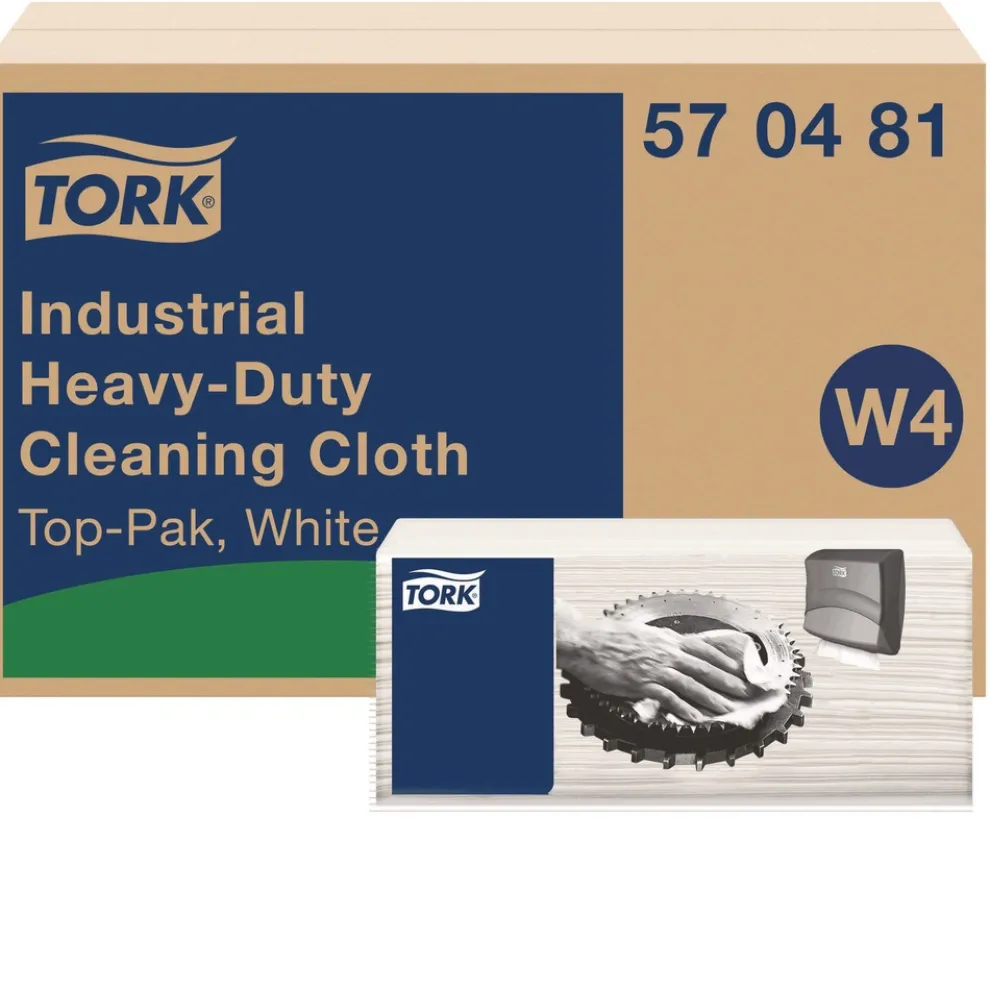 Tork 1-Ply 13.97 x 4.25 in. Industrial Heavy-Duty Cleaning Cloth - Unscented, White (4/Carton)