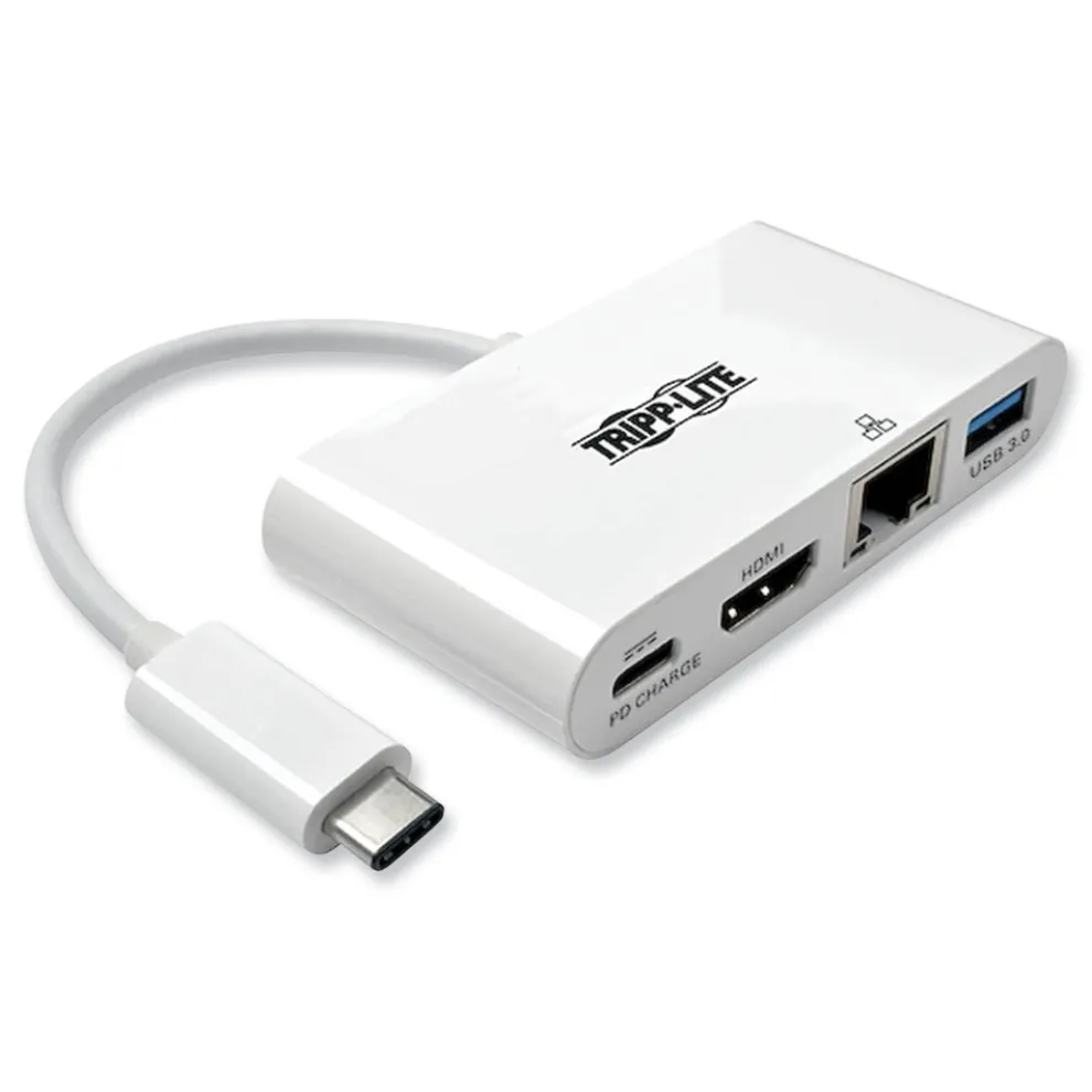 Tripp Lite 3 in. USB-A/USB-C PD Charging/Gigabit Ethernet USB 3.1 Gen 1 USB-C to HDMI Adapter - White