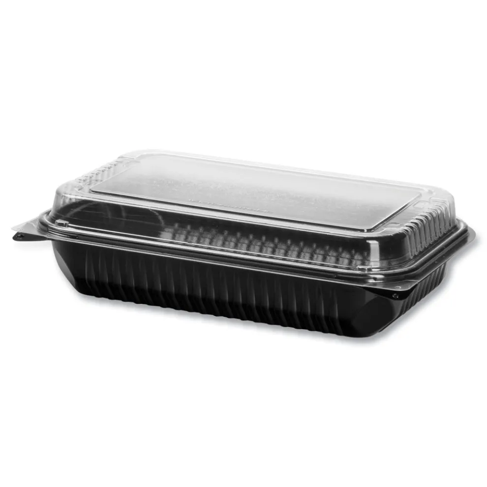 SOLO 11.5 in. x 8 in. MPS Plastic Hinged Lid Dinner Box - Black/Clear (100/Carton)