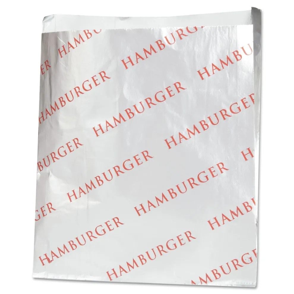 Bagcraft 300527 6 in. x 6.5 in. Foil Single-Serve Bags - Silver, Hamburger Design (1000/Carton)