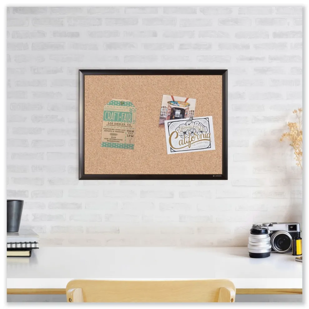 U Brands 72 in. x 48 in. Cork Bulletin Board - Tan Surface/Black Aluminum Frame