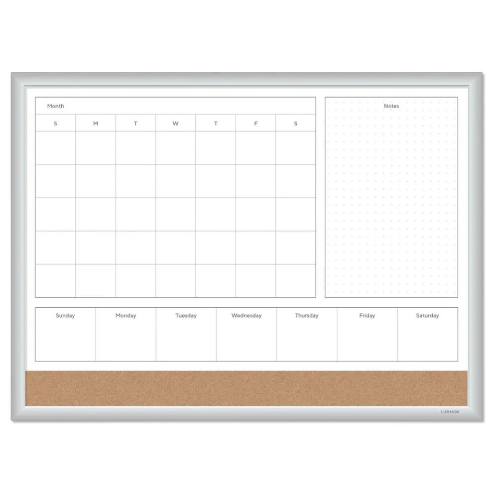 U Brands 23 in. x 17 in. 4N1 Magnetic Dry Erase Combo Board - Tan/White Surface, Silver Aluminum Frame