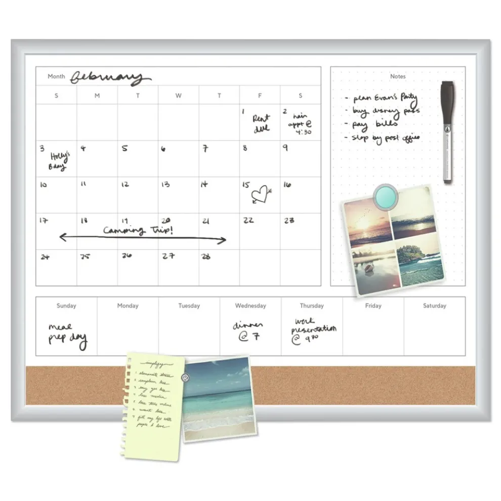 U Brands 23 in. x 17 in. 4N1 Magnetic Dry Erase Combo Board - Tan/White Surface, Silver Aluminum Frame