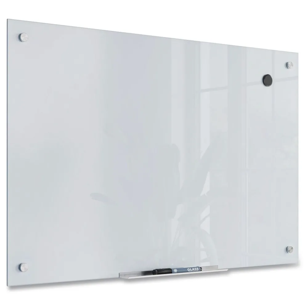 U Brands 35 in. x 23 in. Magnetic Glass Dry Erase Board Value Pack - Frosted White