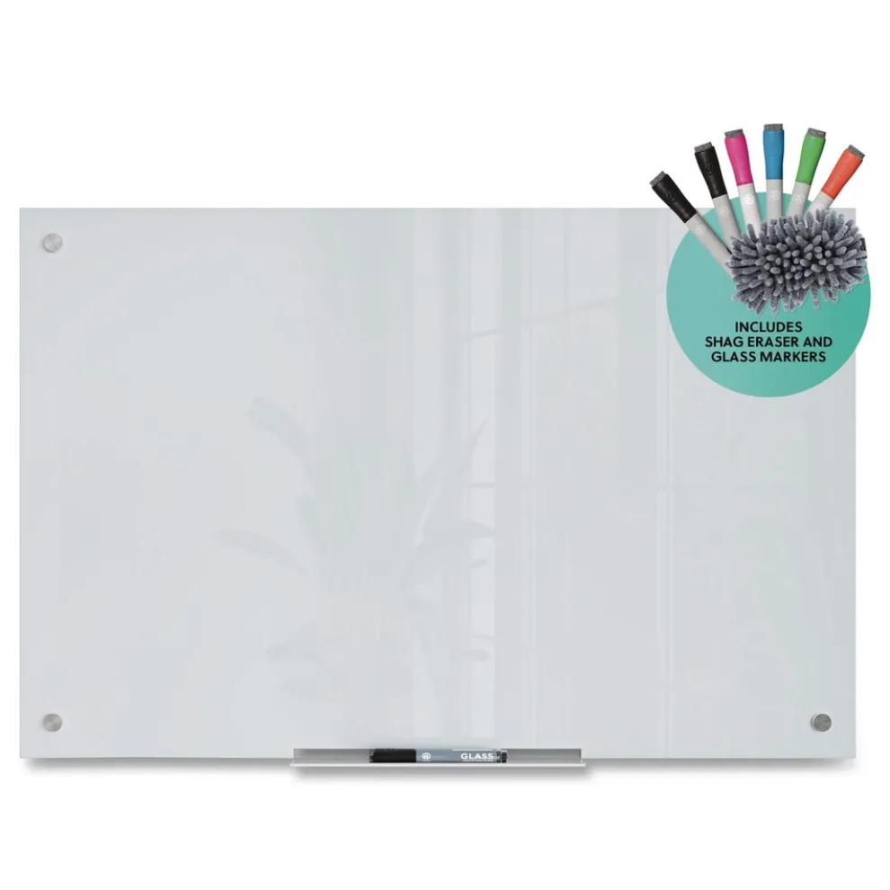 U Brands 35 in. x 23 in. Magnetic Glass Dry Erase Board Value Pack - Frosted White