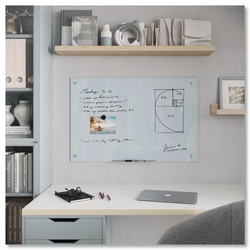 U Brands 35 in. x 23 in. Magnetic Glass Dry Erase Board Value Pack - Frosted White