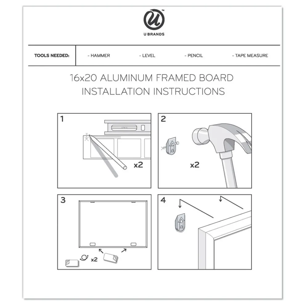 U Brands 20 in. x 16 in. Magnetic Dry Erase Board - White Surface, Silver Aluminum Frame