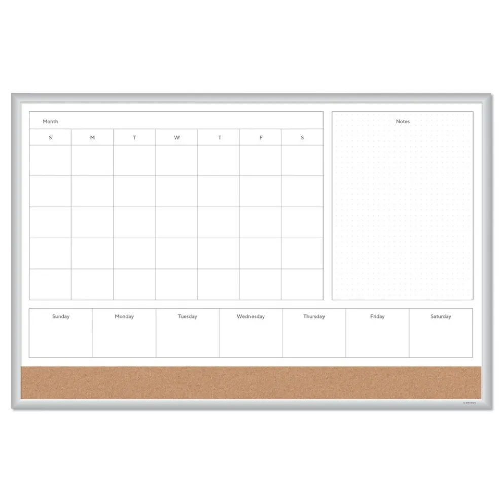 U Brands 4N1 35 x 23 Magnetic Dry Erase Combo Board - Tan/White Surface/Silver Aluminum Frame