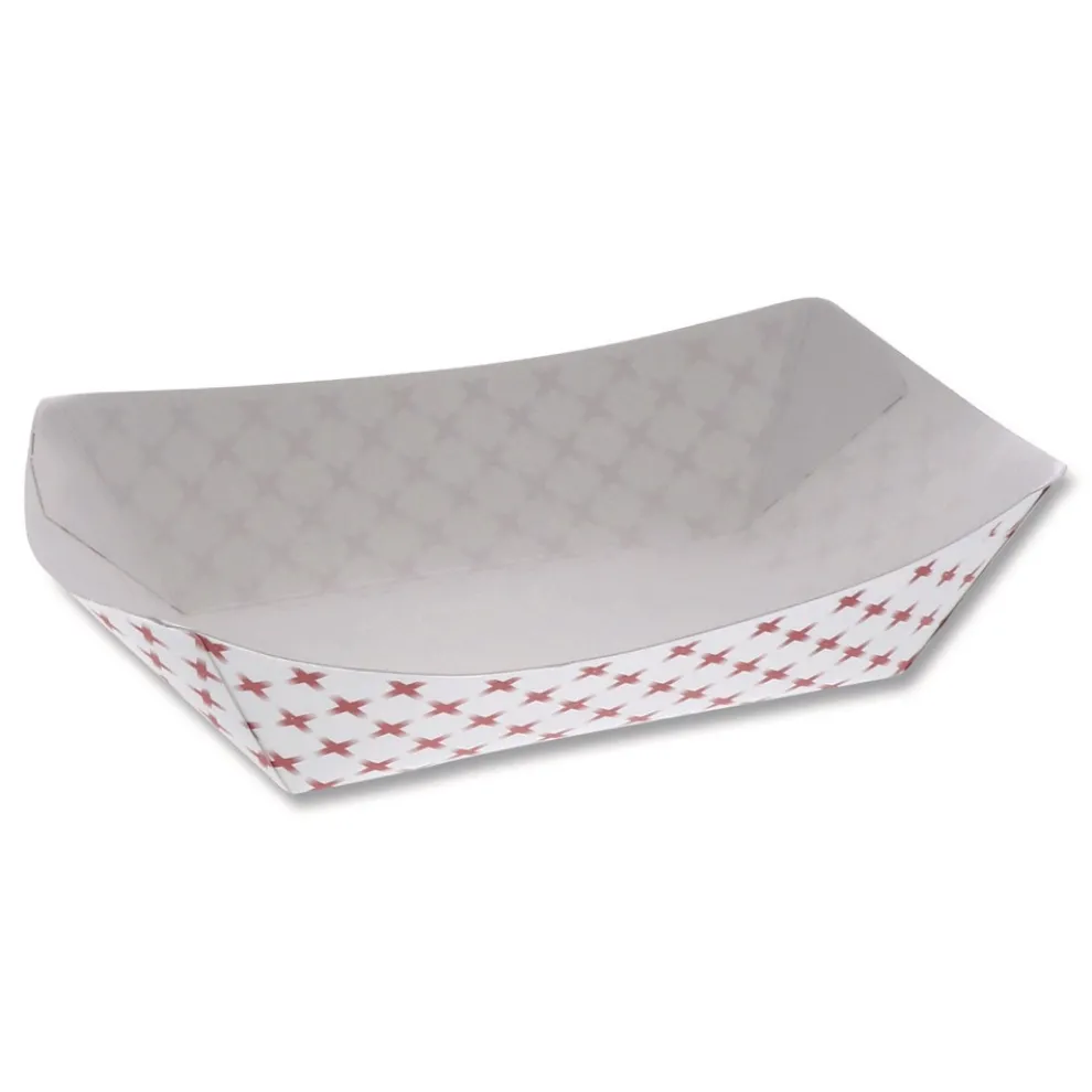 Pactiv Corp. 7.75 in. x 5.1 in. x 2.1 in. 3 lbs. Paperboard Food Tray - Red/White (500/Carton)