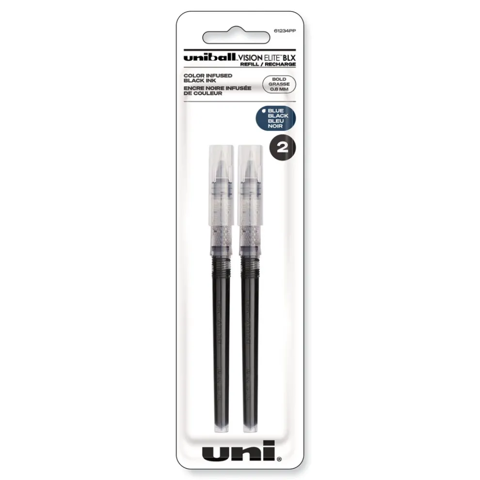uni-ball Bold Conical Tip Refill for Vision Elite Roller Ball Pens - Assorted Ink Colors (2/Pack)
