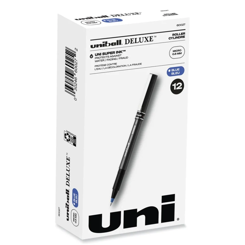 uni-ball Deluxe Extra-Fine 0.5 mm Rollerball Pen - Blue Ink/Metallic Gray/Black/Blue Barrel (1-Dozen)