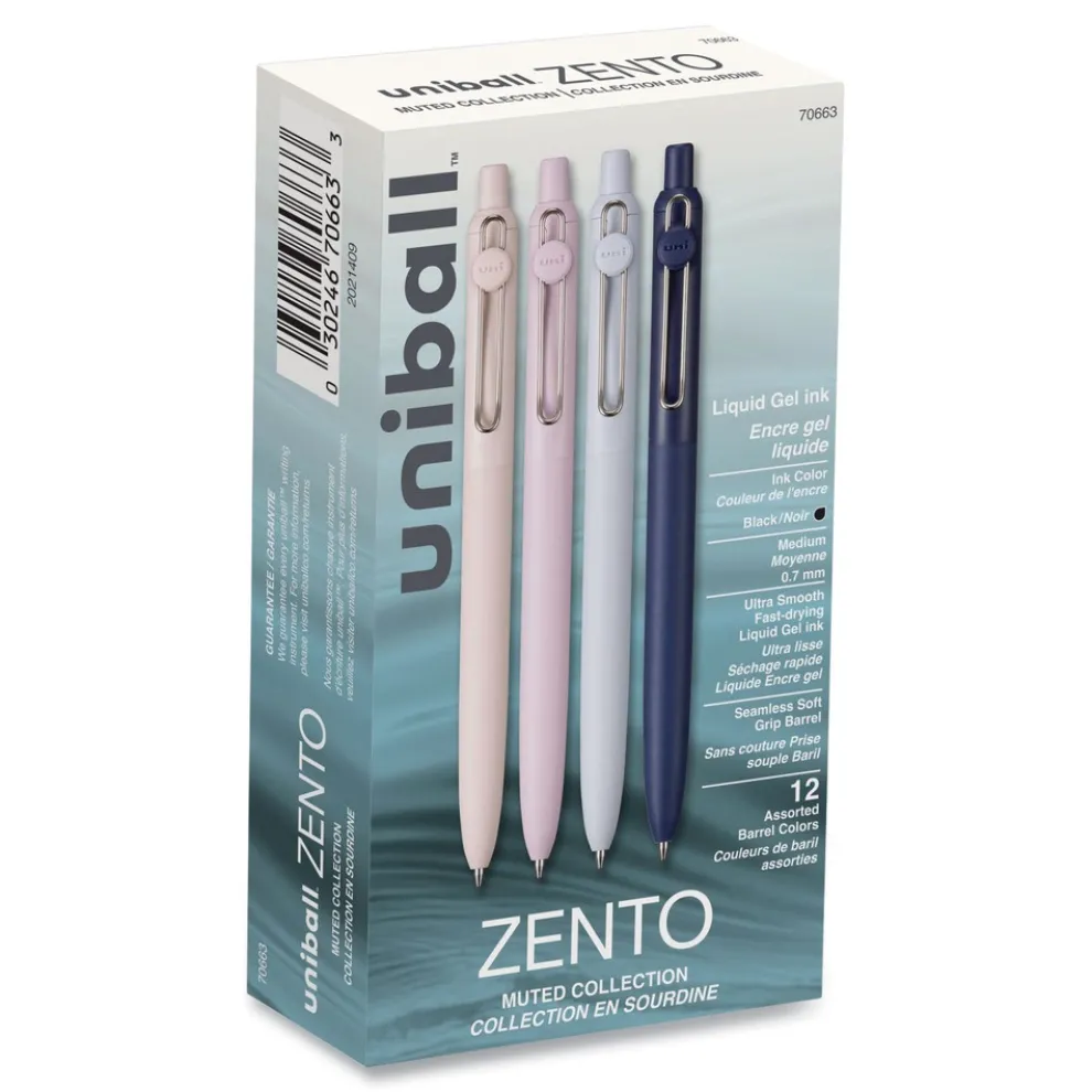 uni-ball Medium 0.7 mm Zento Retractable Gel Pen - Black Ink, Assorted Barrel (1-Dozen)