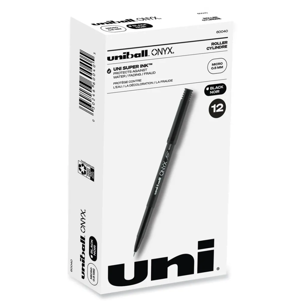 uni-ball ONYX Extra-Fine 0.5 mm Roller Ball Pen - Black Ink/Black Barrel (1-Dozen)