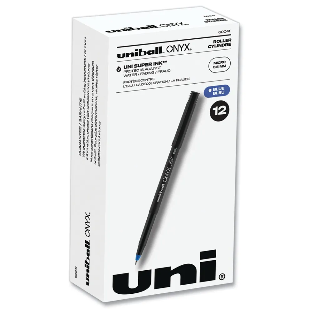 uni-ball ONYX Extra-Fine 0.5 mm Roller Ball Pen - Black/Blue Barrel (1-Dozen)