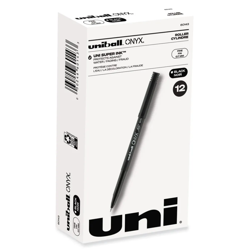 uni-ball ONYX Fine 0.7 mm Roller Ball Pen - Black Ink/Black Barrel (1-Dozen)