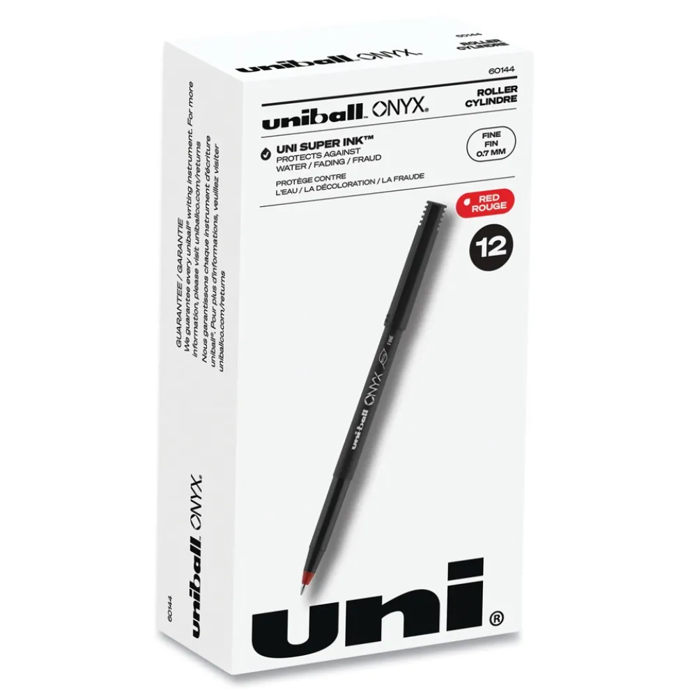 uni-ball ONYX Fine 0.7 mm Roller Ball Pen - Black/Red Barrel (1-Dozen)