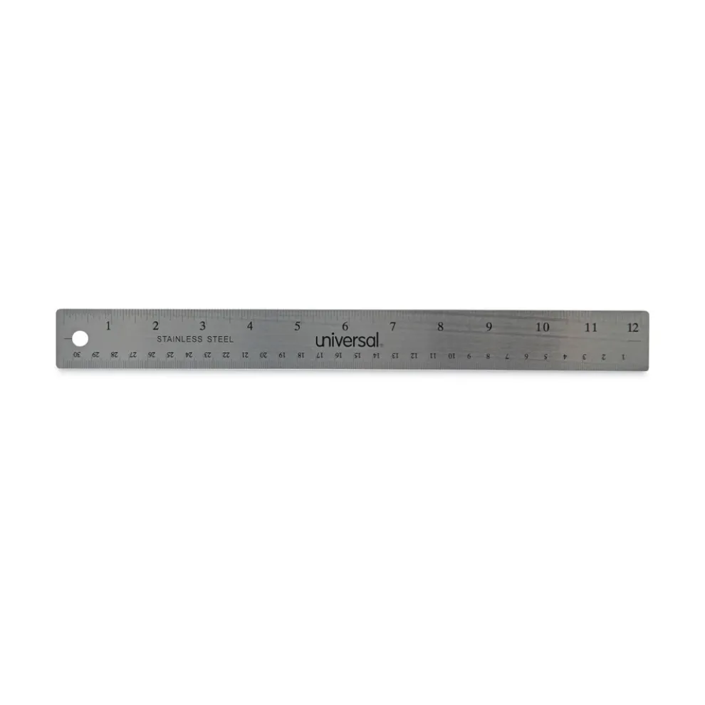 Universal 12 in. Long Standard/Metric Stainless Steel Ruler with Cork Back and Hanging Hole