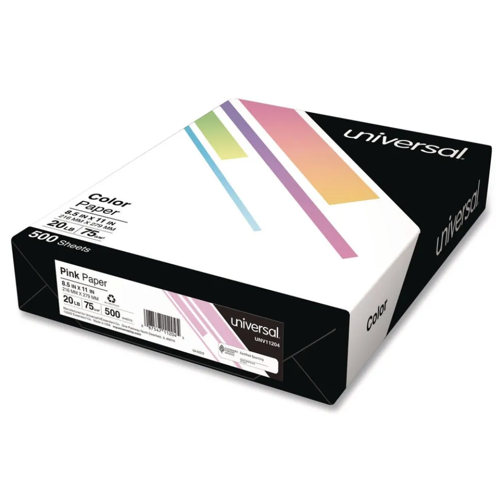 Universal 8.5 in. x 11 in. 20 lbs. Bond Weight Deluxe Colored Paper - Pink (10 Reams/Carton)
