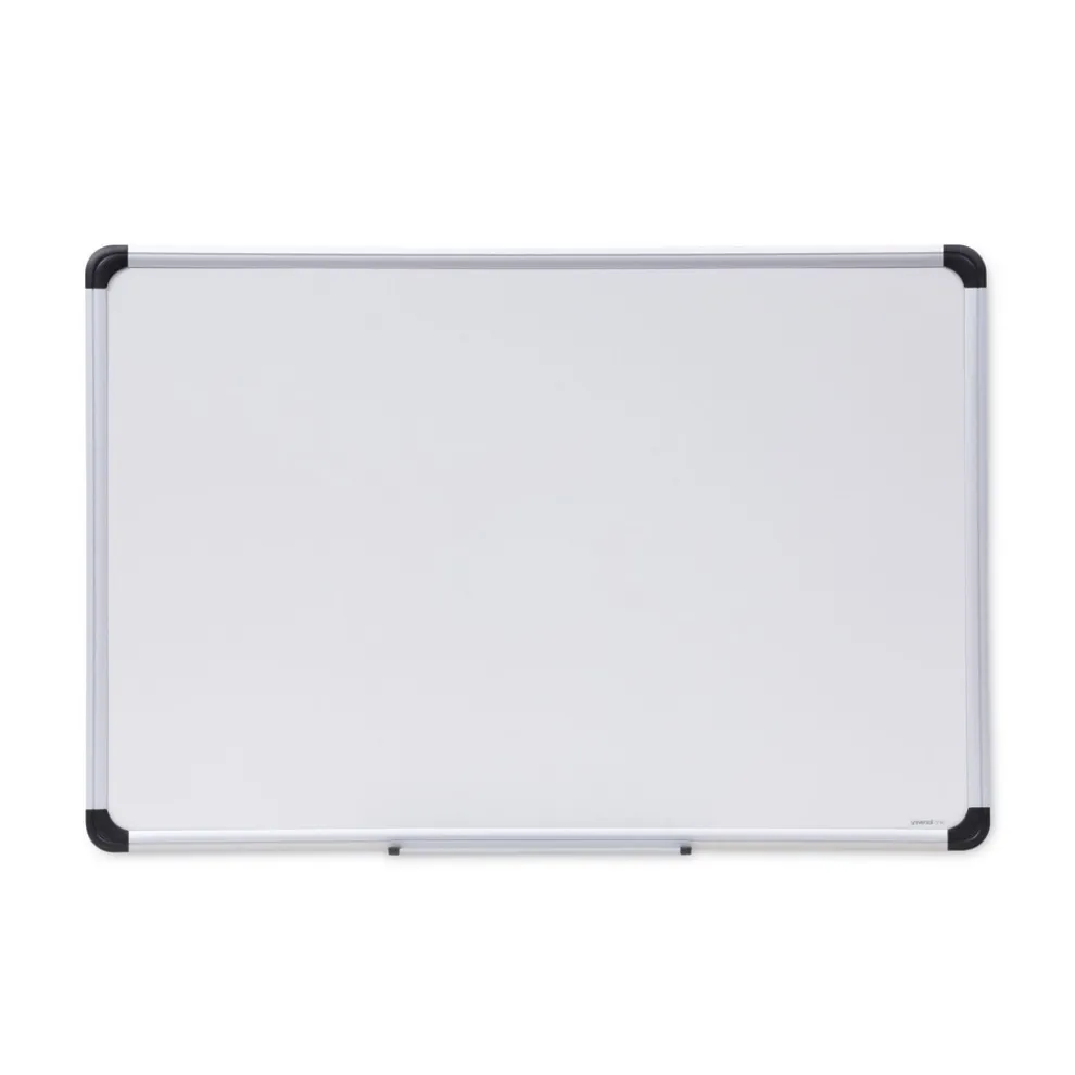 Universal 36 in. x 24 in. Deluxe Porcelain Magnetic Dry Erase Board - White Surface, Aluminum Frame