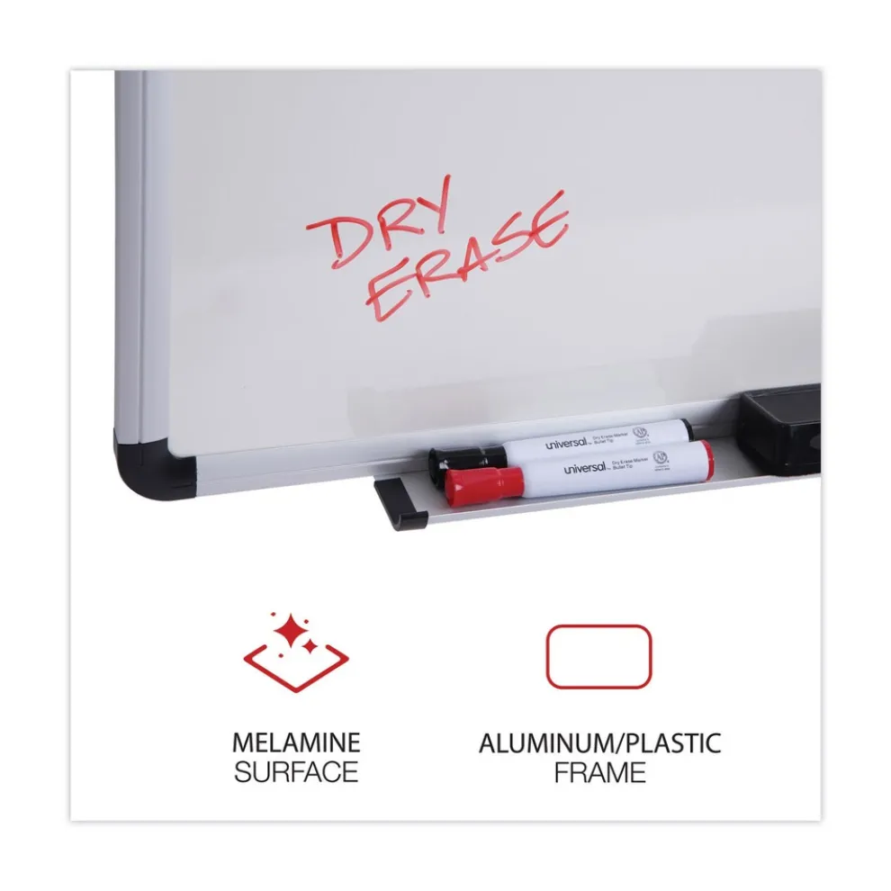 Universal 36 in. x 24 in. Modern Melamine Dry Erase Board - White Surface, Aluminum Frame