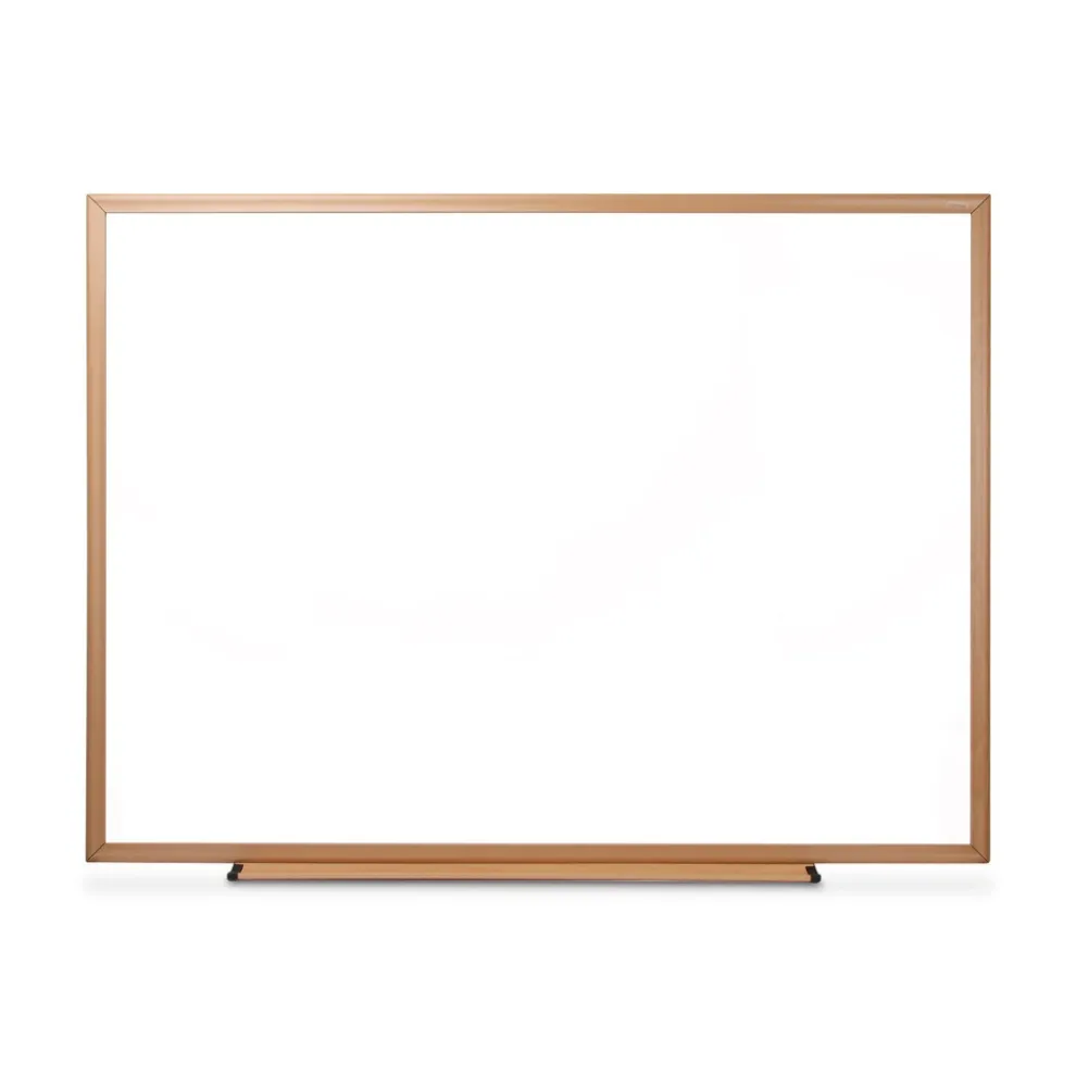 Universal 48 in. x 36 in. Deluxe Melamine Dry Erase Board - Melamine White Surface, Oak Fiberboard Frame
