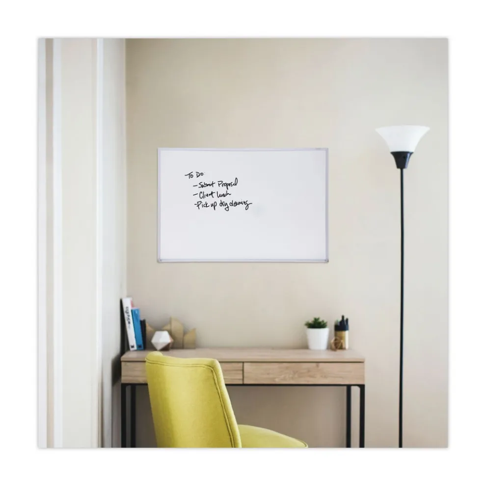 Universal 36 in. x 24 in. Melamine Dry Erase Board with Anodized Aluminum Frame - White Surface