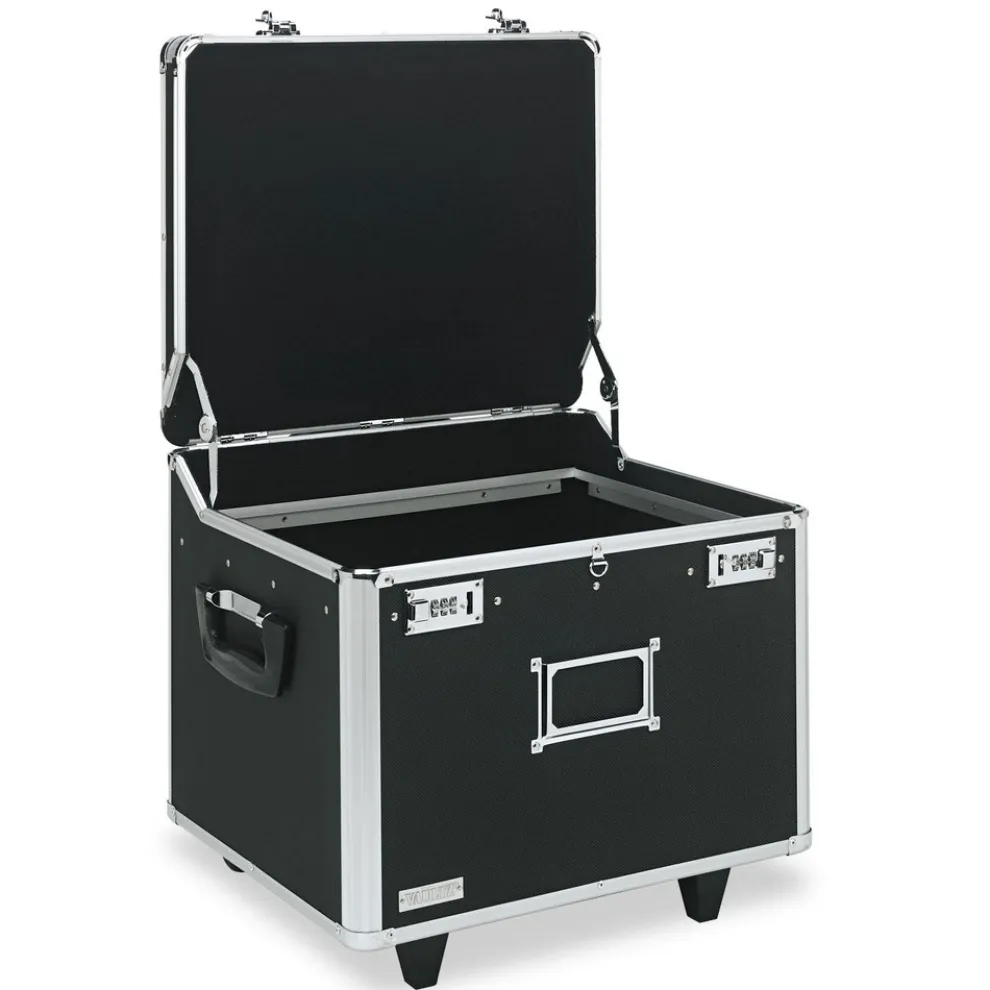 Vaultz 17.5 in. x 15.5 in. x 14.5 in. Locking Mobile Letter/Legal File Chest - Black/Chrome