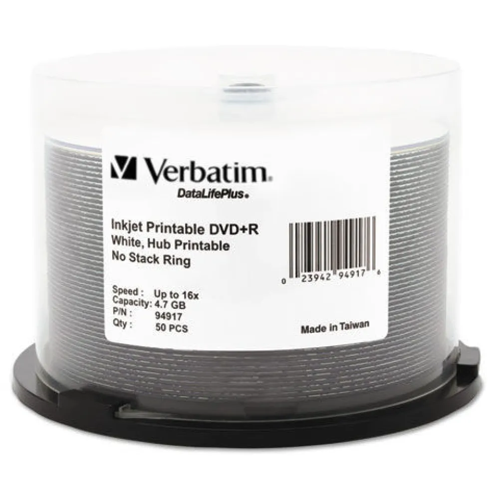 Verbatim 4.7 GB 16x DVD R Recordable Disc - White (50/Pack)
