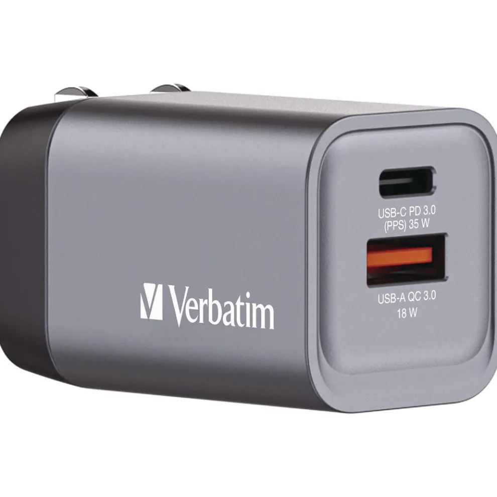Verbatim 35 Watts 2-Port GaN Wall Charger - Black/Gray