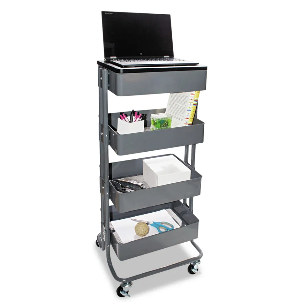 Vertiflex 15.25 in. x 11 in. x 18.5 in. to 39 in. Adjustable Multi-Use Storage Cart and Stand-Up Workstation - Gray