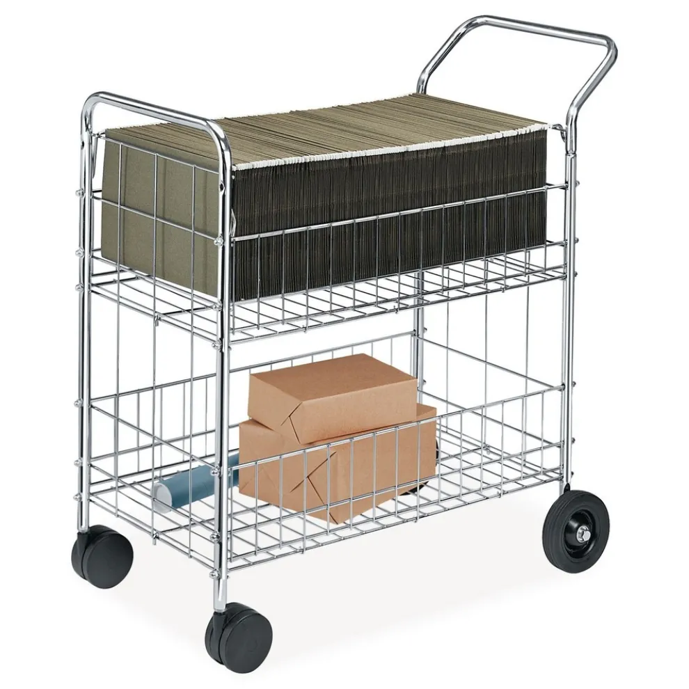 Fellowes Mfg Co. 21.5 in. x 37.5 in. x 39.25 in. Wire Mail Cart - Chrome