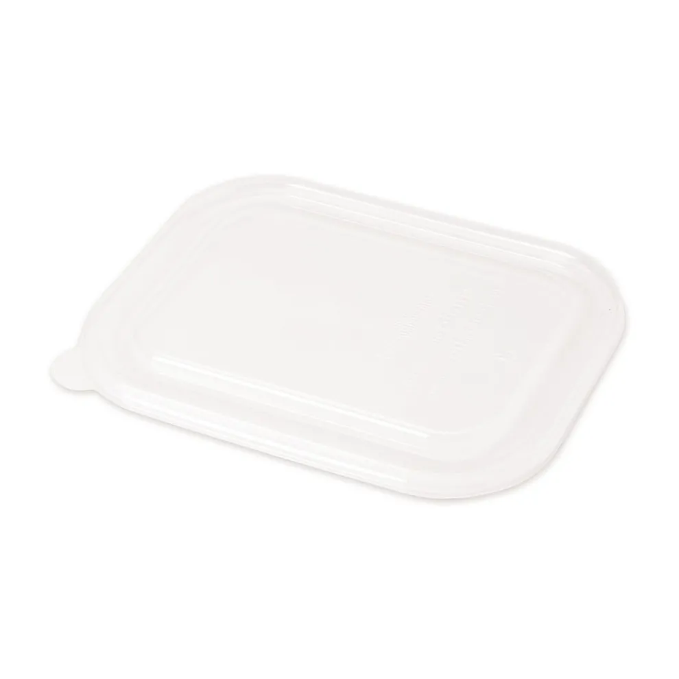 World Centric CTLCS3 8.8 in. x 6.9 in. x 0.8 in. Plastic PLA Lids for Fiber Containers - Clear (400/Carton)