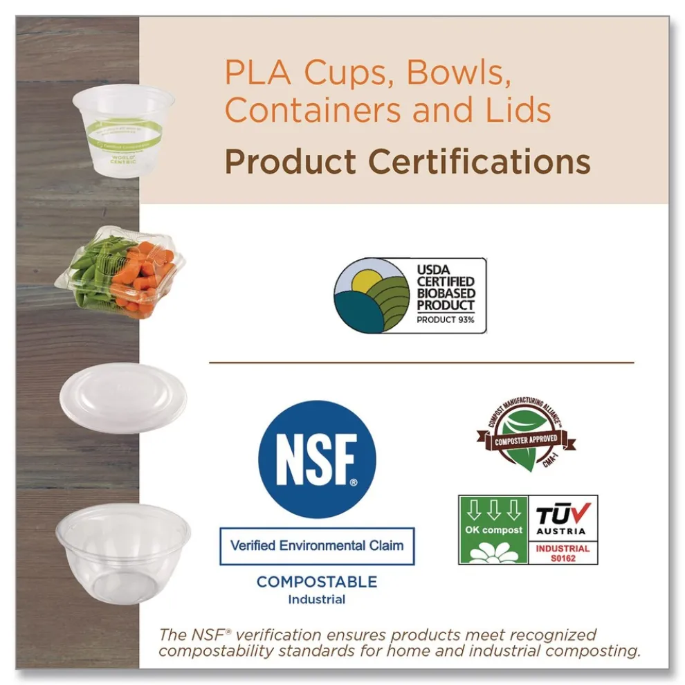 World Centric CTLCS3 8.8 in. x 6.9 in. x 0.8 in. Plastic PLA Lids for Fiber Containers - Clear (400/Carton)