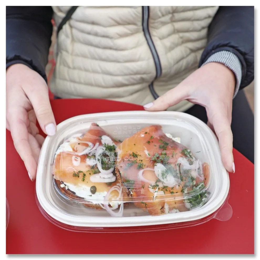 World Centric CTLCS3 8.8 in. x 6.9 in. x 0.8 in. Plastic PLA Lids for Fiber Containers - Clear (400/Carton)