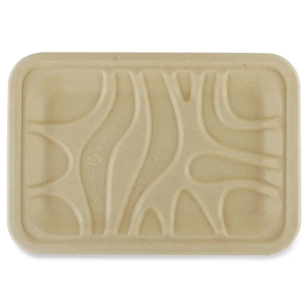 World Centric TR-SC-2S-LFS 5.7 in. x 8.2 in. x 0.6 in. Paper Fiber Trays - Natural (500/Carton)