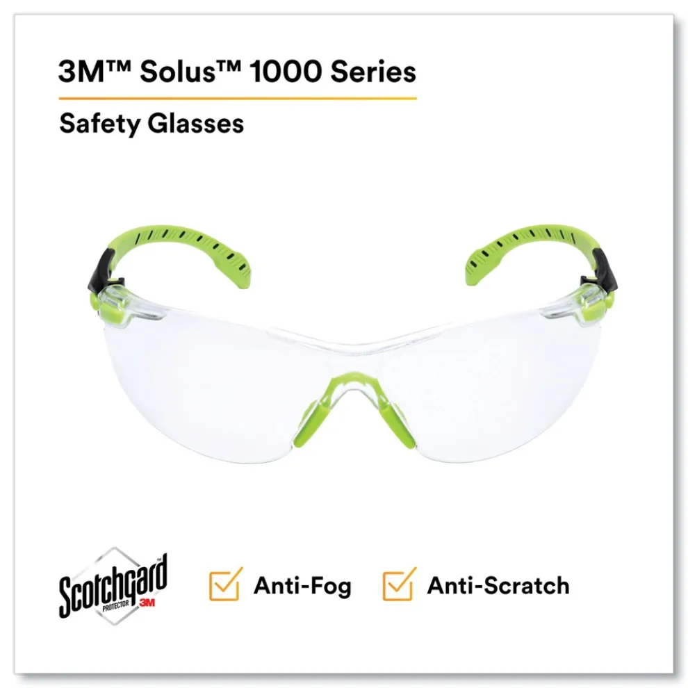 3M Solus 1000-Series Safety Glasses - Black/Green Plastic Frame Clear Polycarbonate Lens