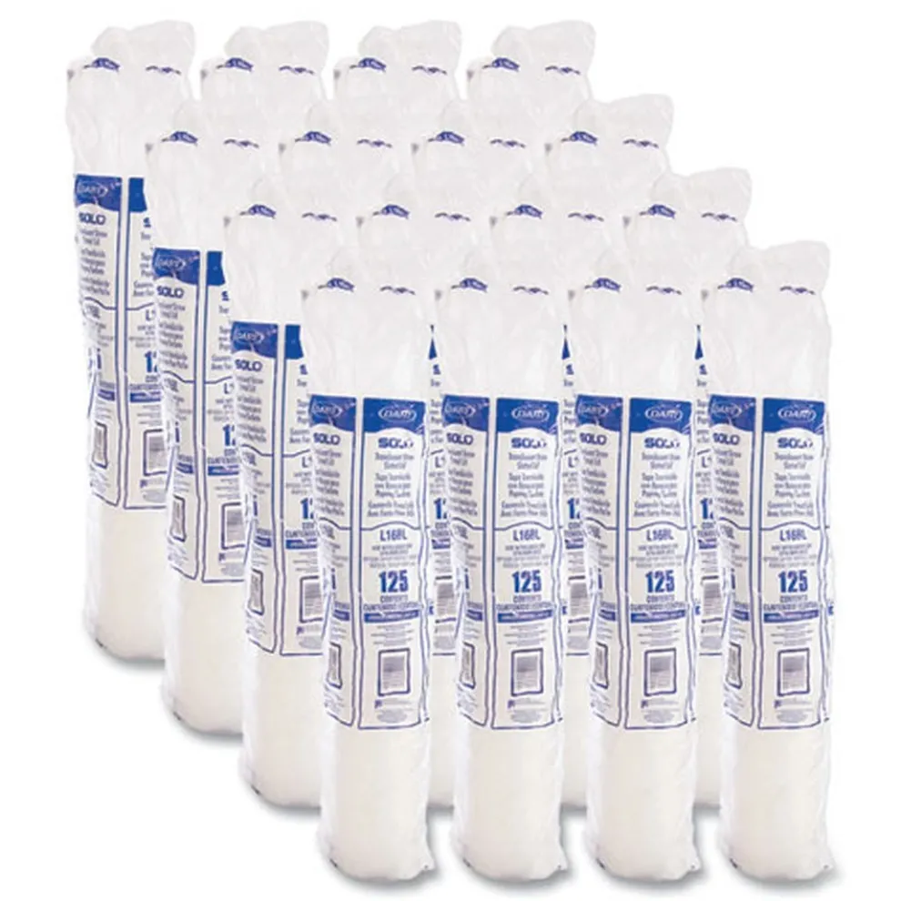 SOLO Polystyrene Plastic Flat Straw-Slot Cold Cup Lids Fits 12 oz to 24 oz Cups - Translucent (125/Pack, 16 Packs/Carton)