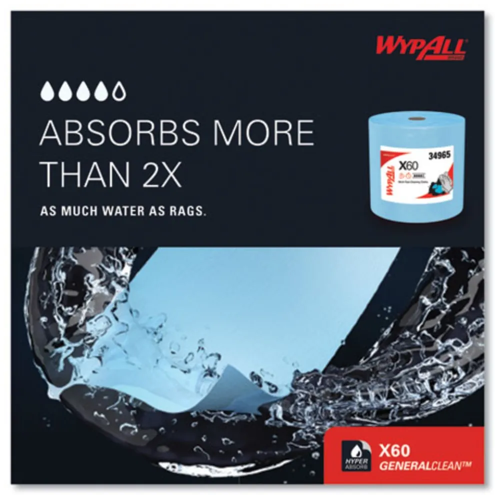 WypAll 12.2 in. x 13.4 in. General Clean Jumbo Roll X60 Cloths - Blue (1100/Roll)