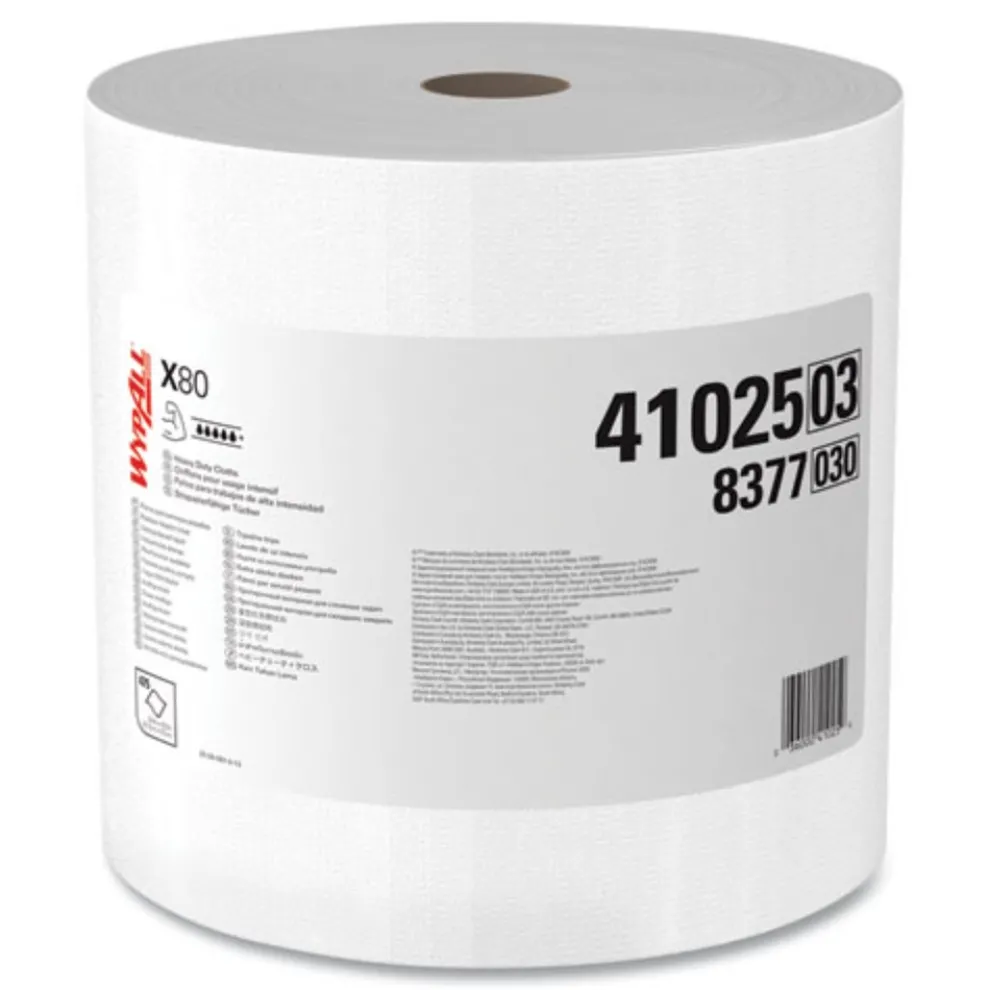 WypAll 12.4 in. x 12.2 in. Power Clean Jumbo Roll X80 Heavy Duty Cloths - White (475/Roll)