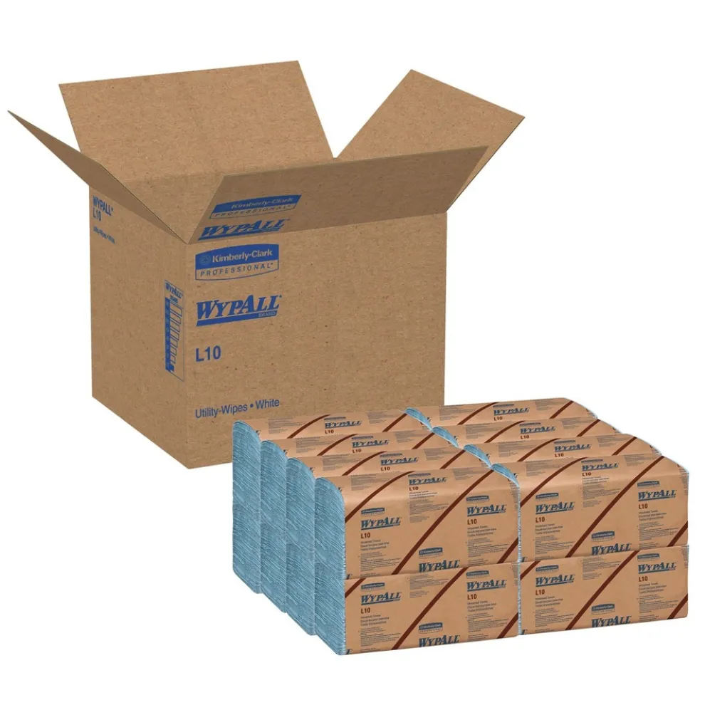 WypAll L10 9.38 in. x 10.25 in. 2-Ply Banded Windshield Wipers - Light Blue (140/Pack, 16 Packs/Carton)