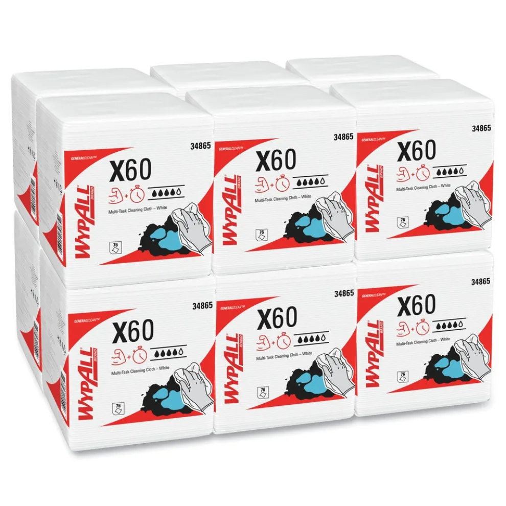 WypAll X60 12.5 in. x 13 in. 1/4 Fold General Clean Cloths - White (76/Box, 12 Boxes/Carton)